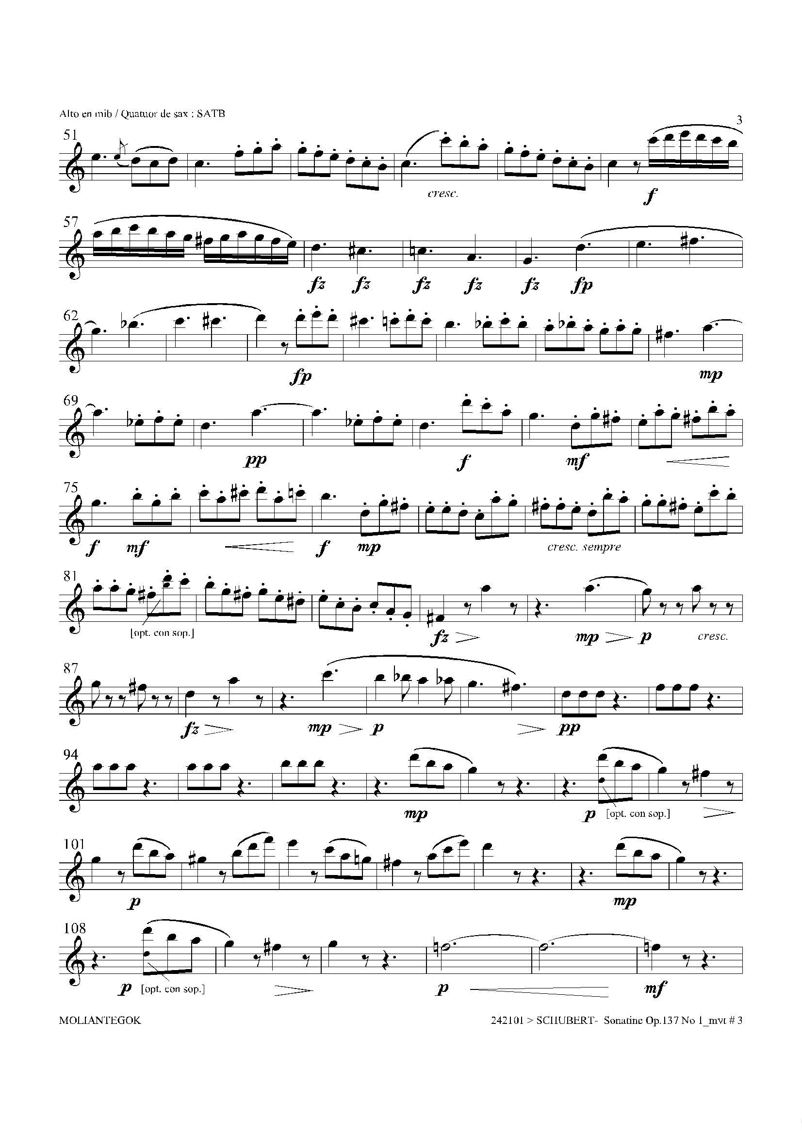 Sonatine Op.137 No 1（四重奏中音萨克斯分谱）