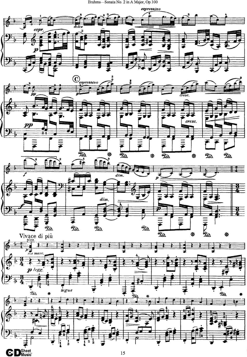 Violin Sonata No.2 in A Major Op.100（小提琴+钢琴伴奏）