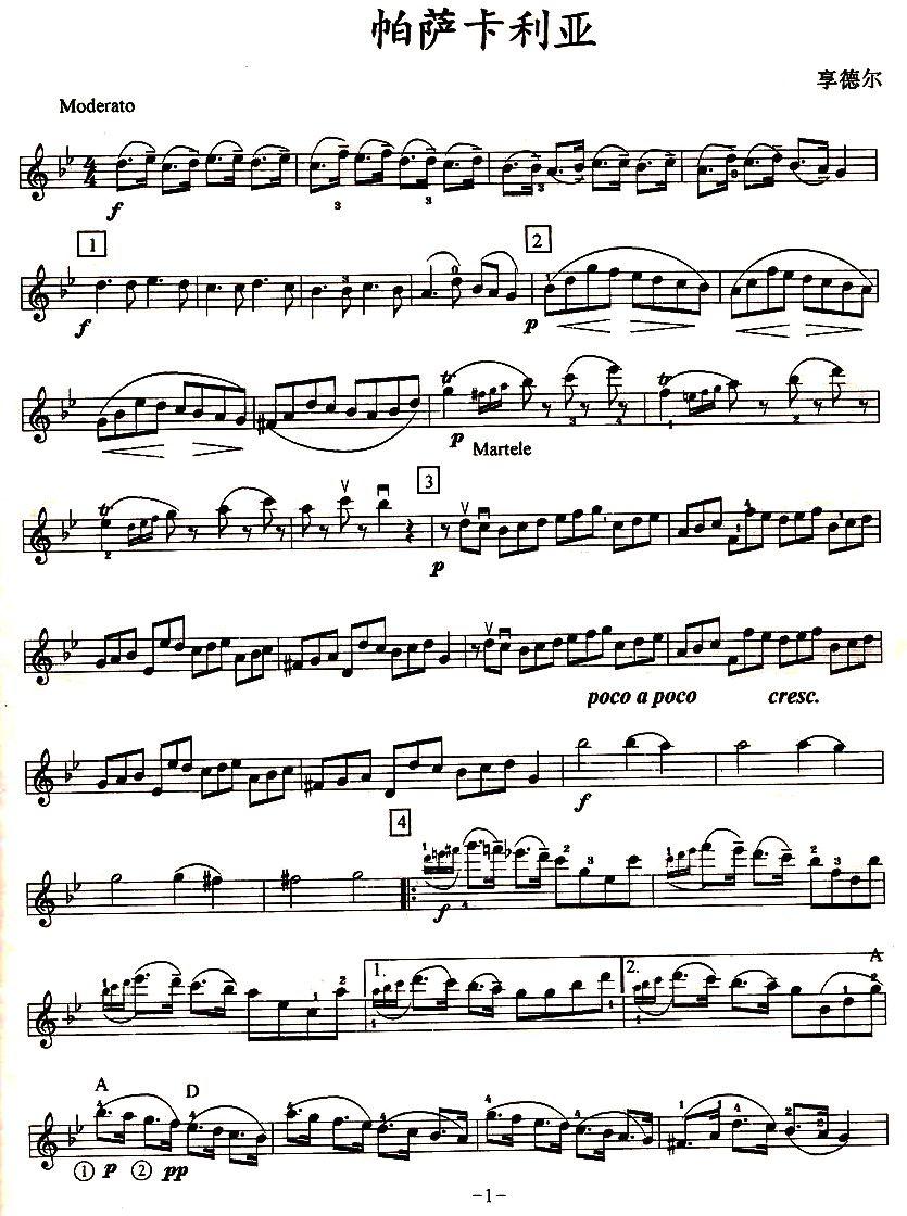 帕萨卡利亚（四重奏之第一小提琴）